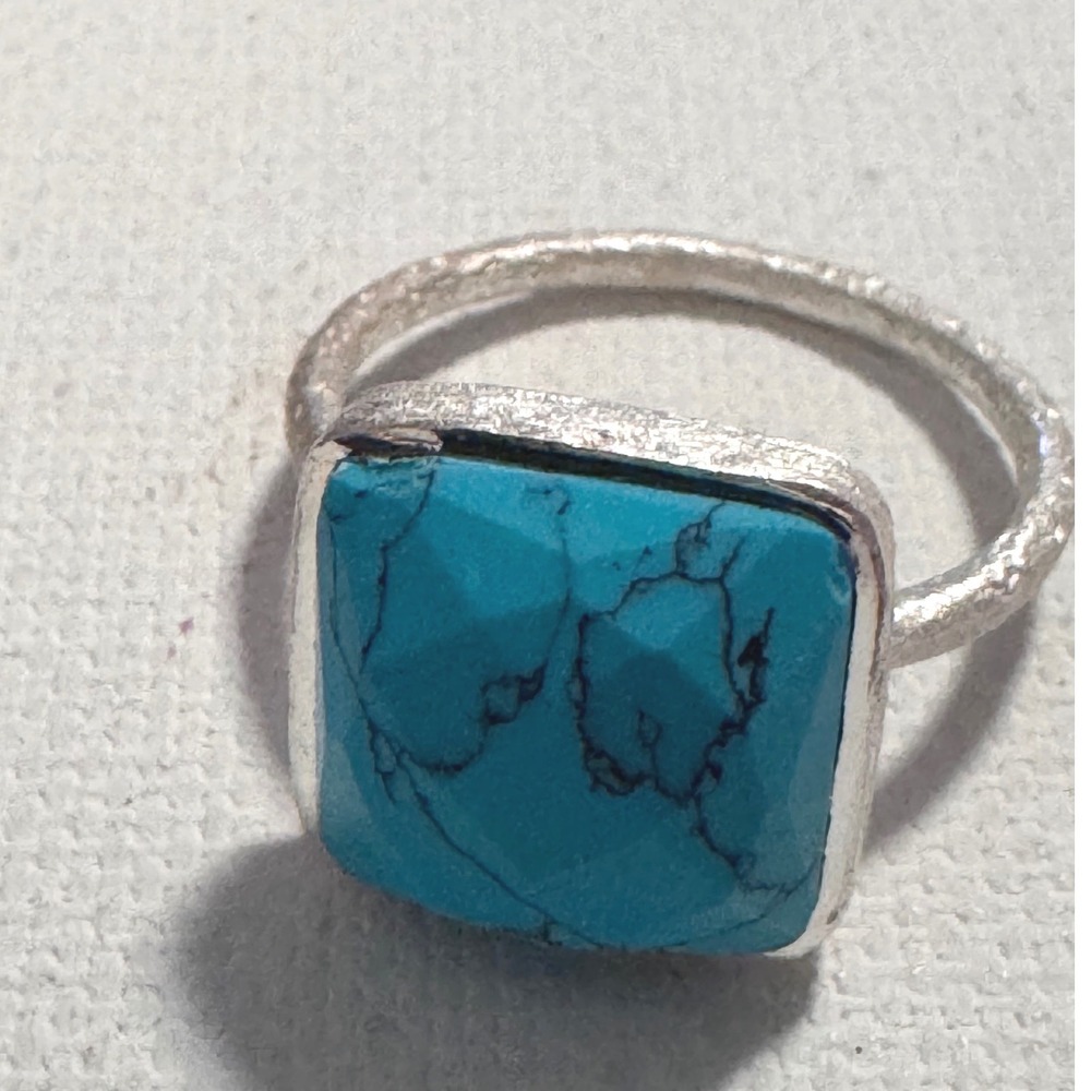 925 Sterling Silver Blue Turquoise-Color Statement Ring Size 8.25 SW Boho